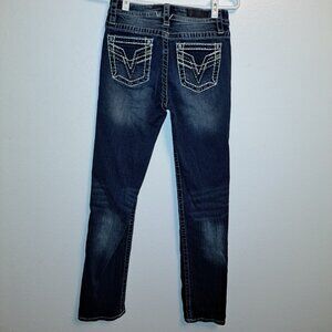 Vigoss Distressed Embroidered Pockets Straight Denim Jeans
